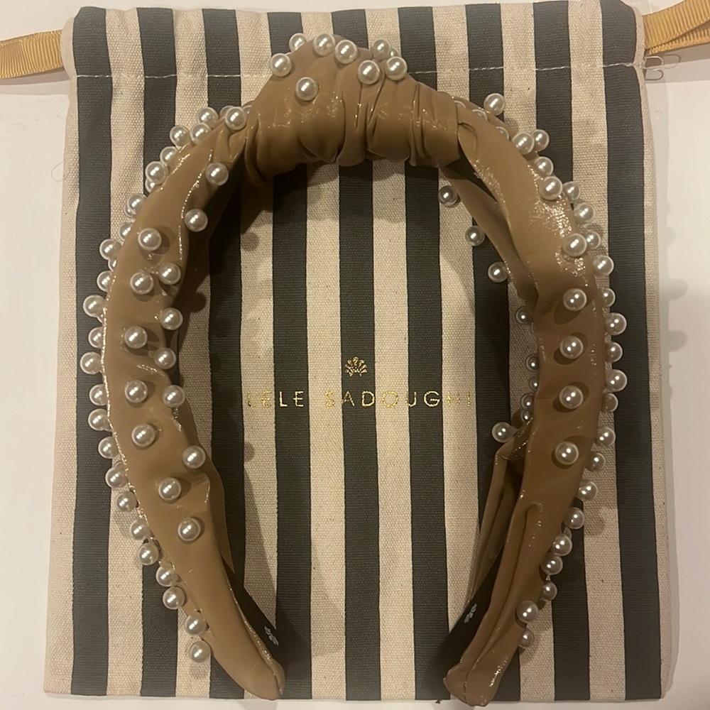 Lele Sadoughi Taupe peal knotted headband